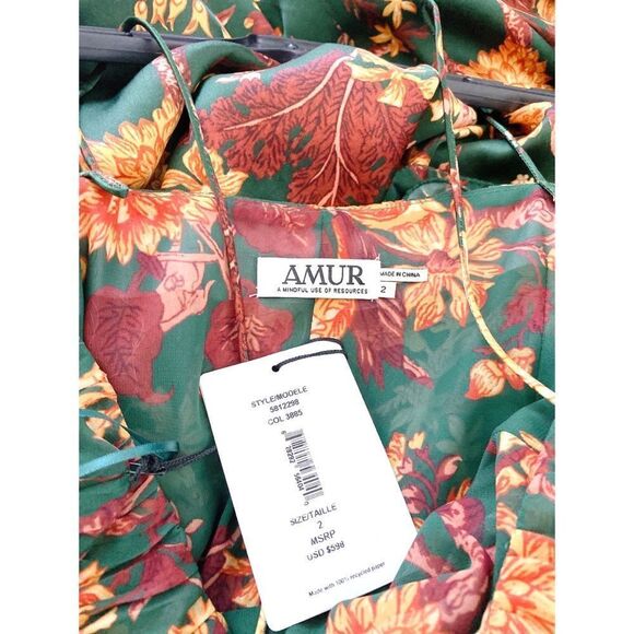 Amur Adeline 100% silk floral pleated floral Dress size 0 - Picture 12 of 12